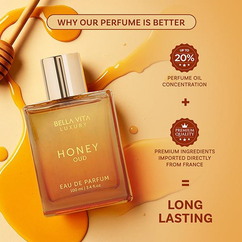 Image of Bella Vita Luxury'S Honey Oud | Eau De Parfum 100Ml (3.4 Fl.Oz.) | Patchouli, Vanilla, Bergamot | Floral & Spicy | Made with Clean & Vegan Essentials Oils | Cruelty Free Fragrance Perfume