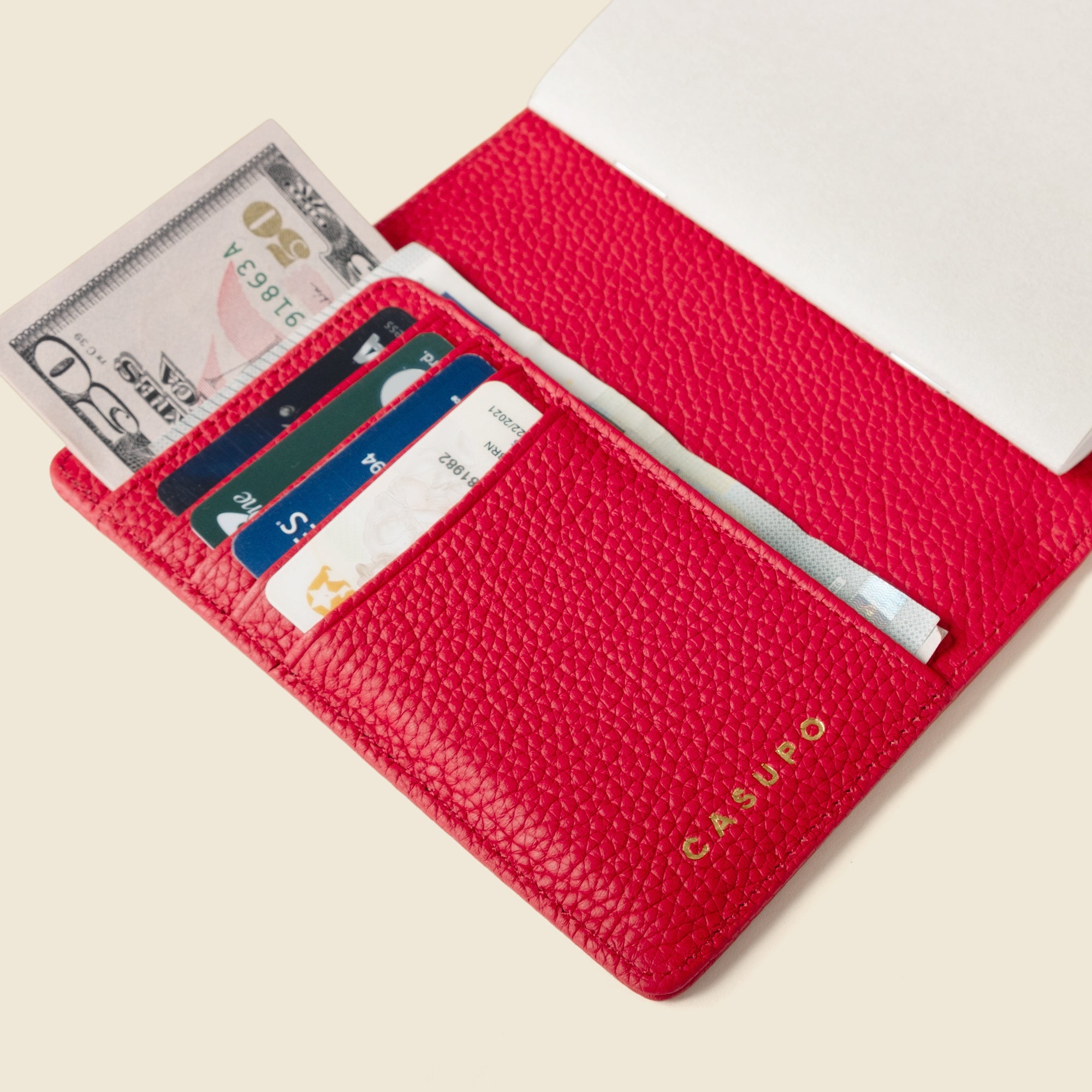Image of Leather Passport Wallet with RFID - Red